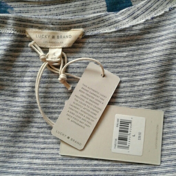 Lucky Brand | NEW Blue Floral Short Sleeve Tee Tie Back Size L - Picture 4 of 6